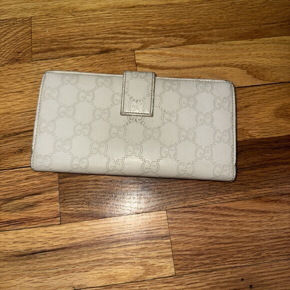 AUTH GUCCI GUCCISSIMA IVORY LEATHER GG-LOGO LONG BI-FOLD WALLET/CLUTCH- ITALY-EX - Picture 6 of 9